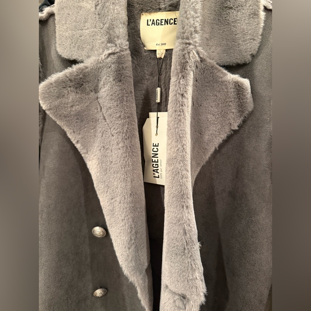 L'AGENCE Citron Maxi Coat - Vegan Shearling - Dark Grey - NWT - Picture 10 of 10